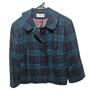 Pendleton Wool Blazer Jacket Tartan Plaid Blue Green Button Up Womens 10 USA